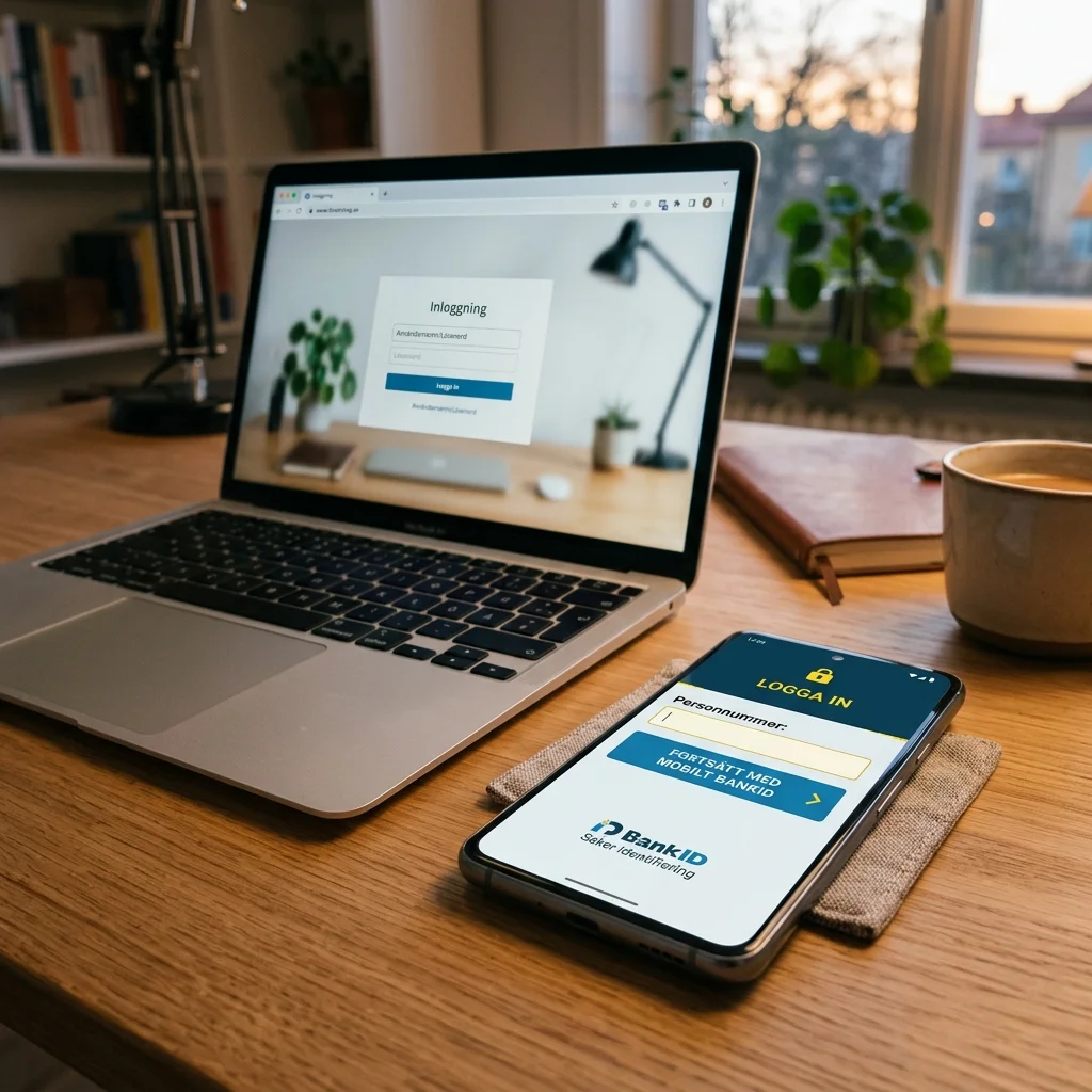 En smart mobiltelefon som visar BankID-appens inloggningsskärm med en hänglåssymbol på skärmen