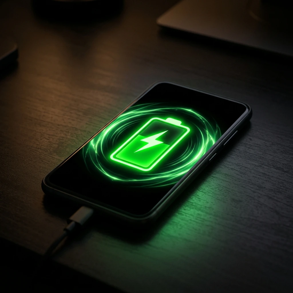En Android-telefon som visar batteriinställningar med energisparläge aktiverat och en batteriprocent på skärmen