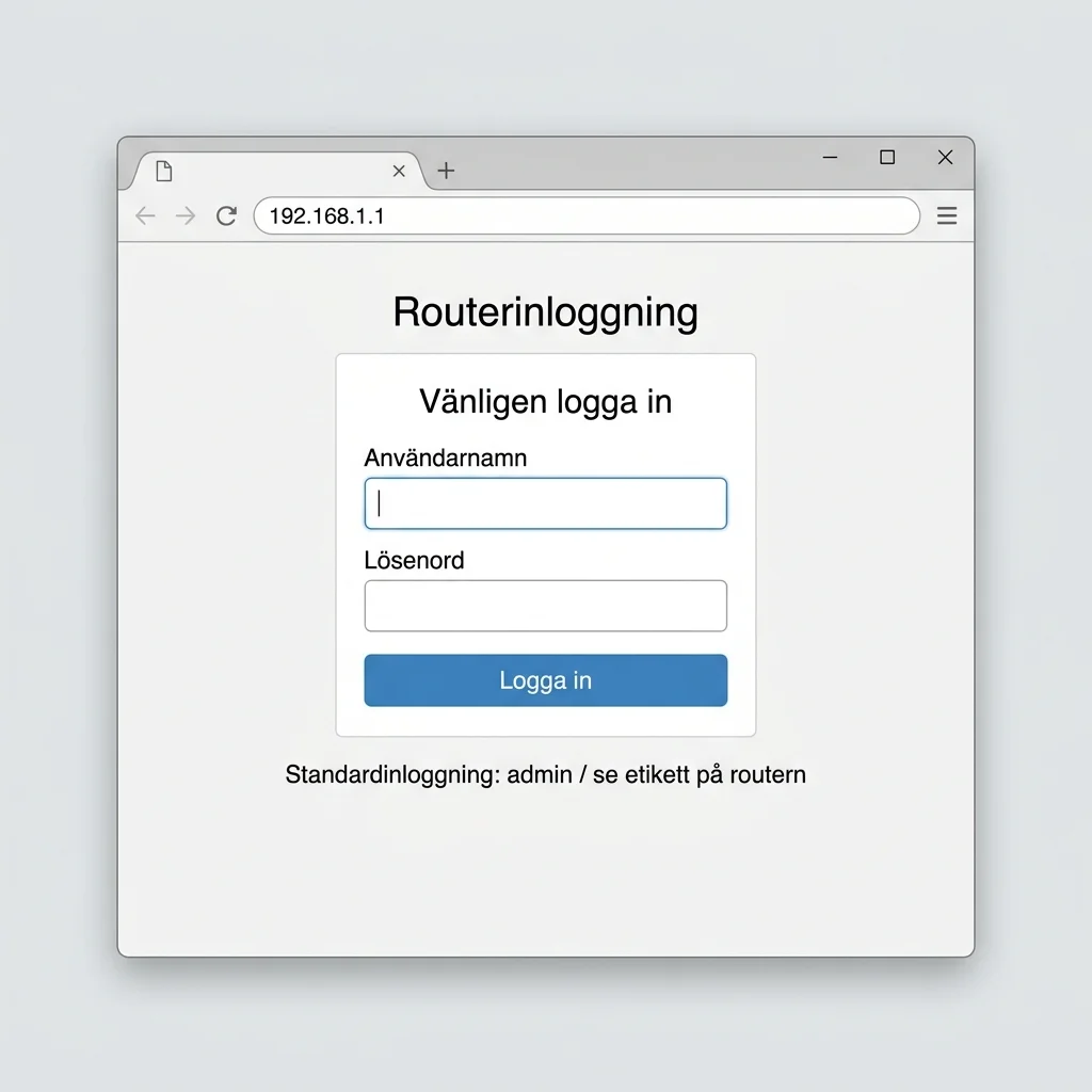 Routeradministrationspanelens inloggningssida med IP-adress i webbläsarens adressfält