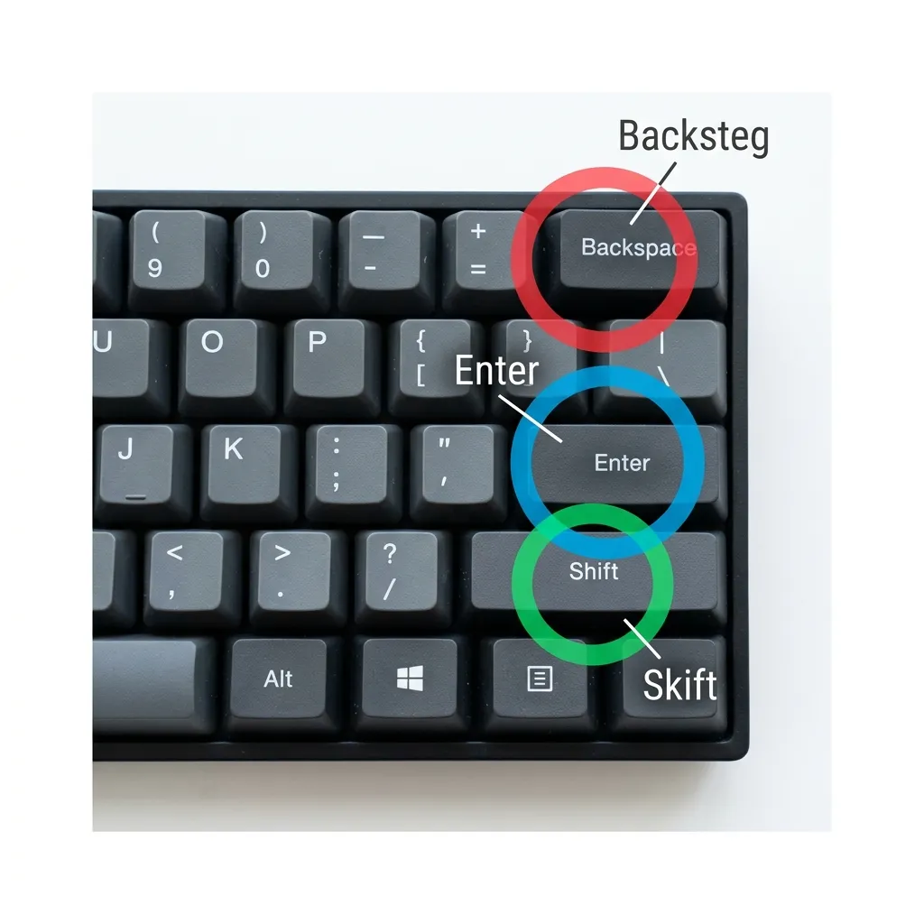 Ett tangentbord och en datormus på ett skrivbord med pilar som pekar på viktiga tangenter och musklick