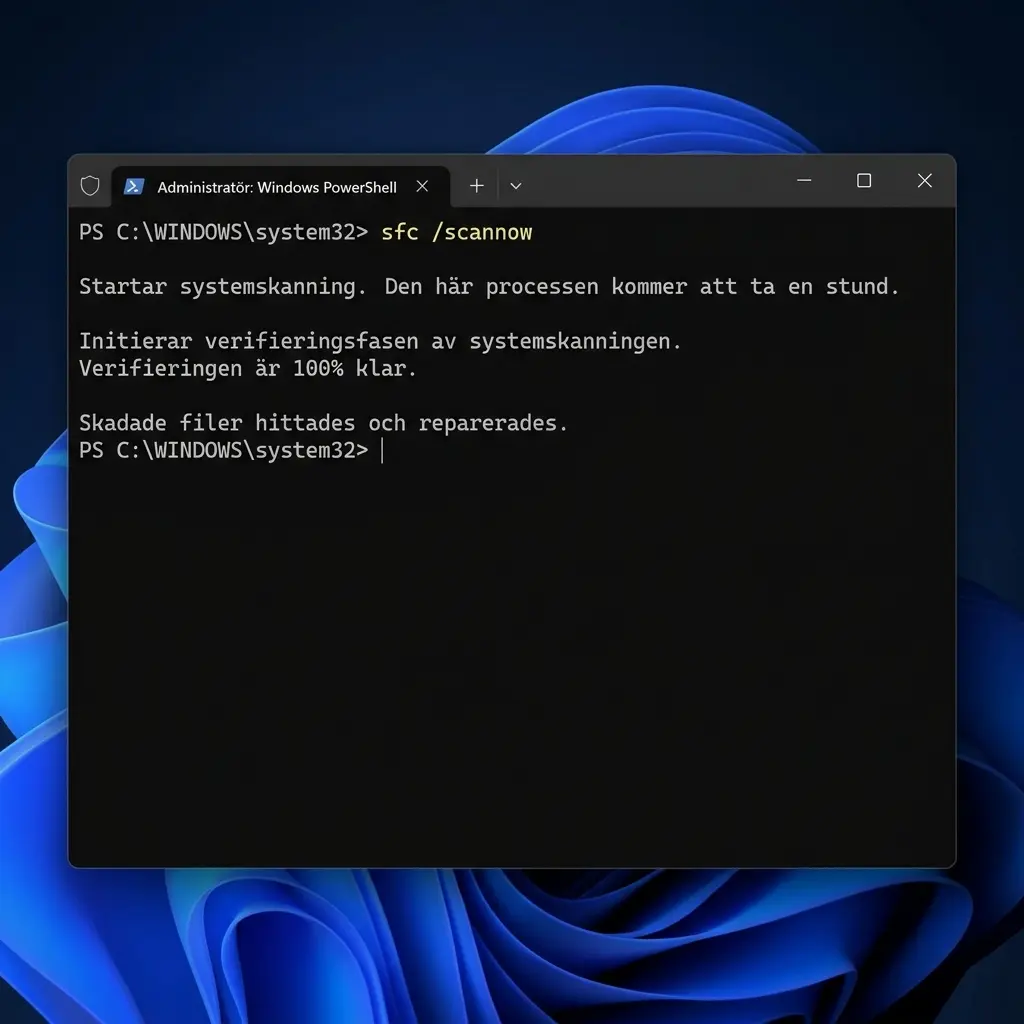 Windows Terminal med SFC-skanning klar — "Verifieringen är 100% klar"