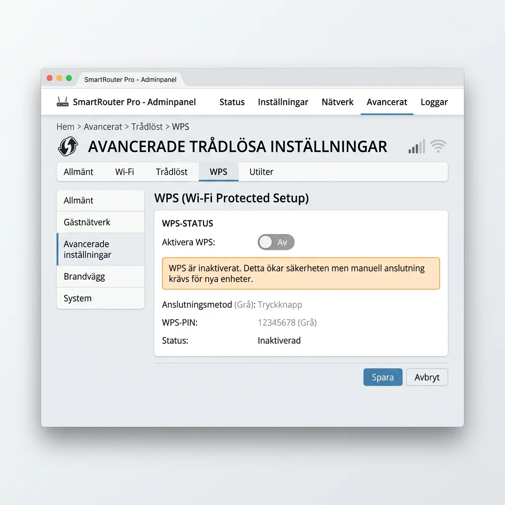 Routermeny med krypteringsinställningar där WPA3-personal är valt och lösenordsfält för den fördelade nyckeln visas