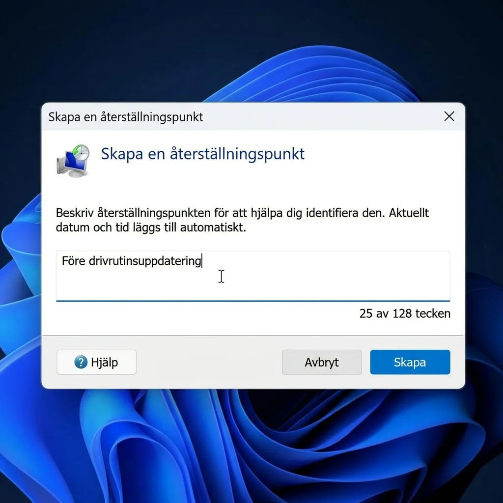 Skapa en återställningspunkt manuellt med en beskrivning