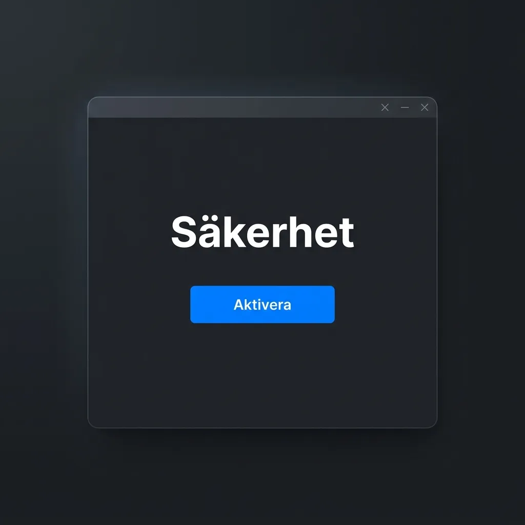 Minimalistiskt fönster för kontosäkerhet med rubriken Säkerhet och en knapp för att aktivera