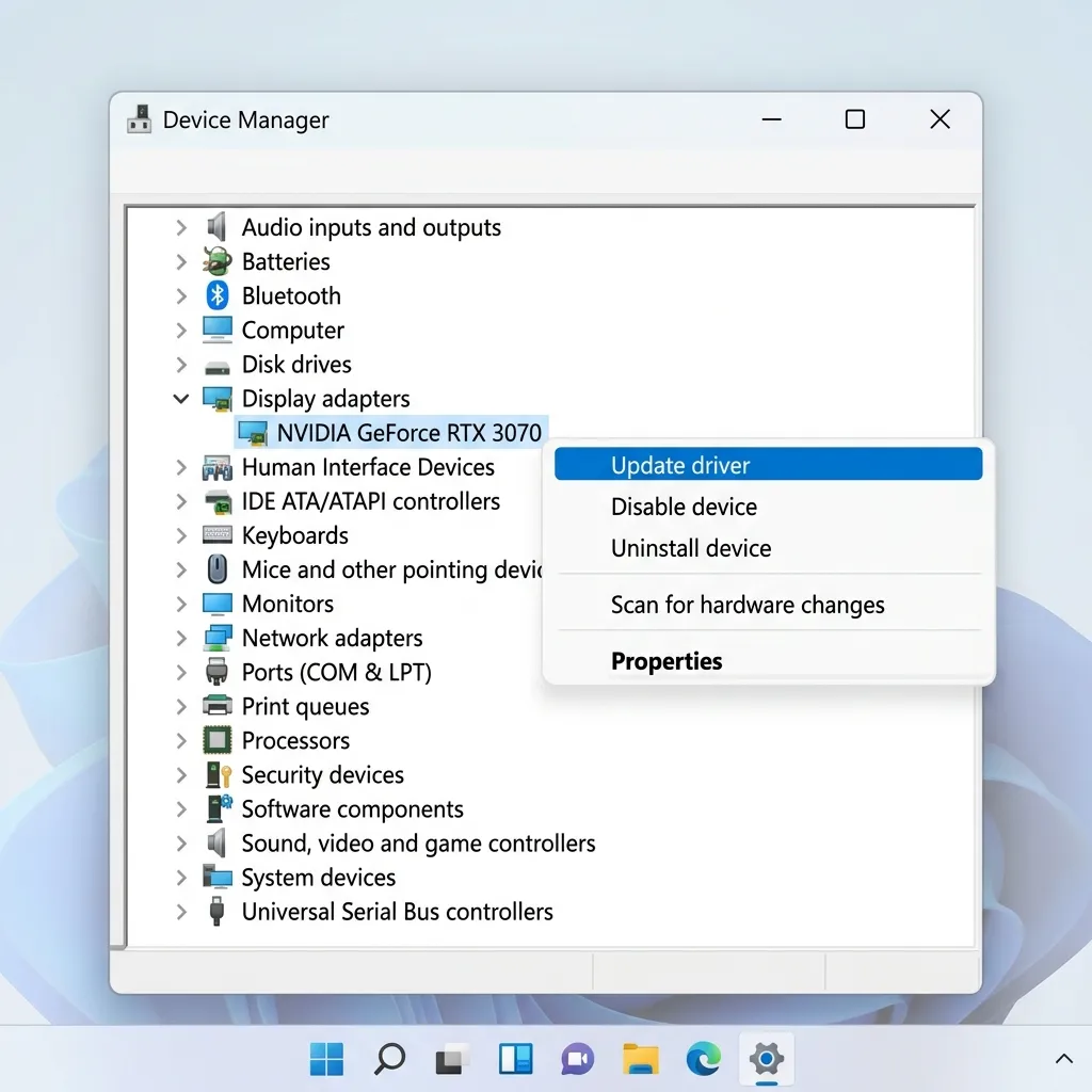 Windows Update-inställningar som visar valfria uppdateringar med drivrutinsalternativ för grafikkort och nätverkskort